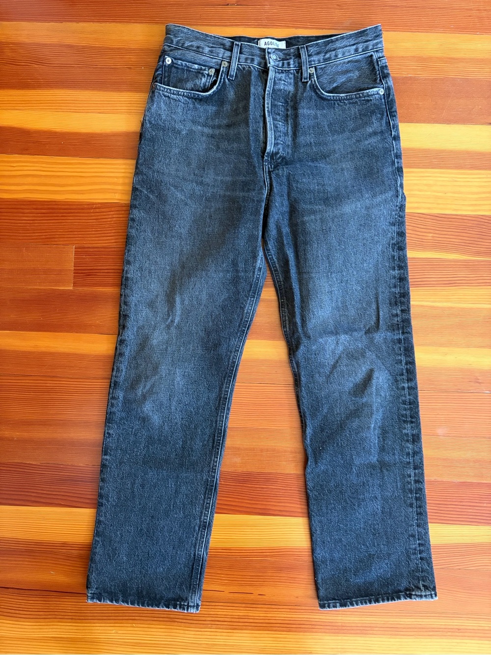AGOLDE Fran Low Slung Straight Jeans Washed Black Size 26